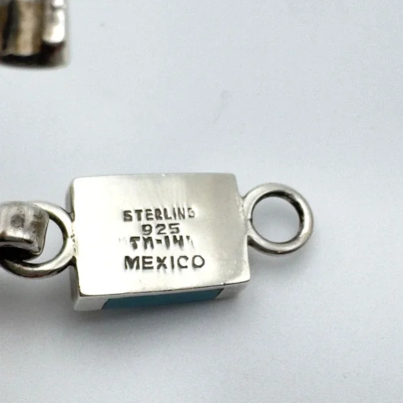 Taxco Sterling Silver Turquoise Bangle Bracelet Size 6.5 Mexico Hook Closure 25g - Picture 5 of 9